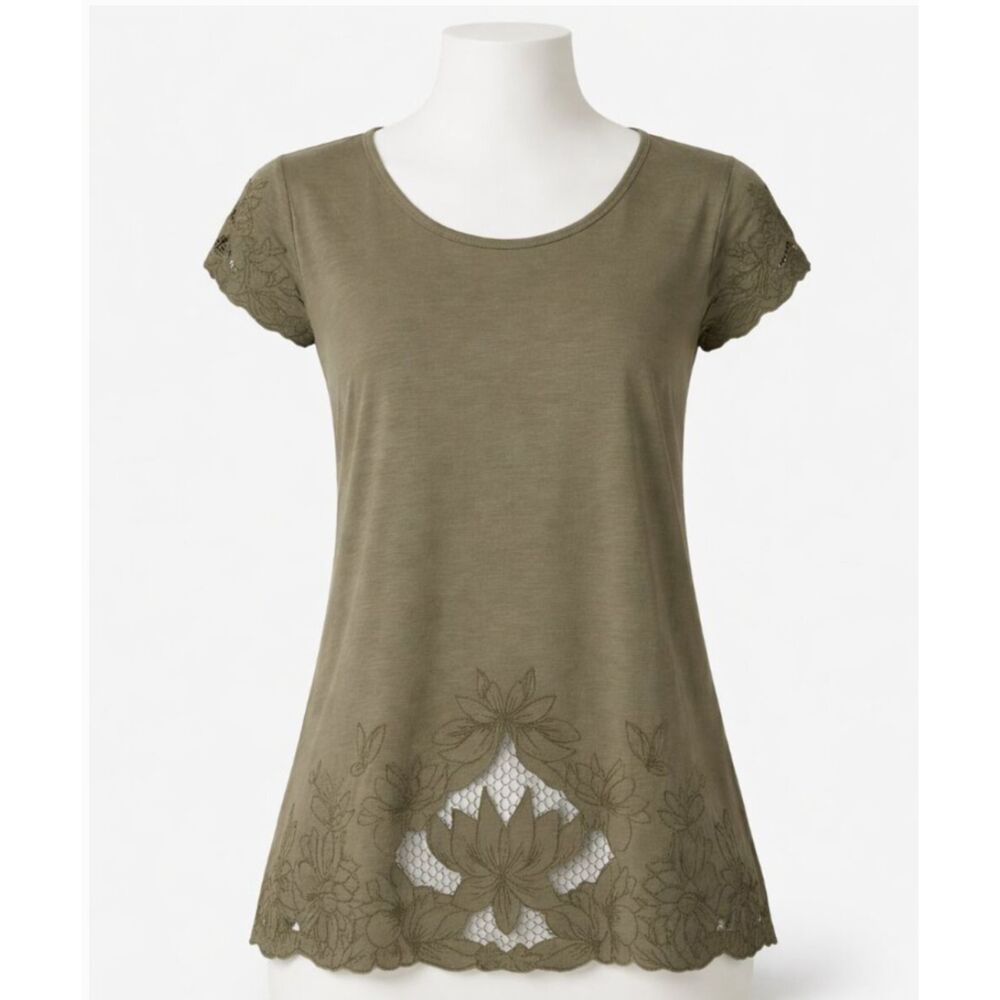ADIVA Tunic Olive Green with Lace Embroidered Embellishments Size Medium…